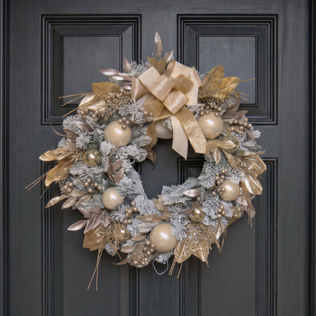 Luxury Champagne Bow Christmas Wreath 76cm - XMAS WREATHS - Beattys of Loughrea
