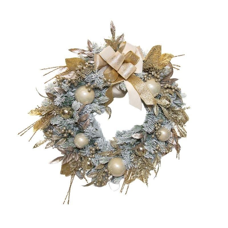 Luxury Champagne Bow Christmas Wreath 76cm - XMAS WREATHS - Beattys of Loughrea