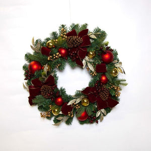 Luxury Burgundy Bow Christmas Wreath 76cm - XMAS WREATHS - Beattys of Loughrea