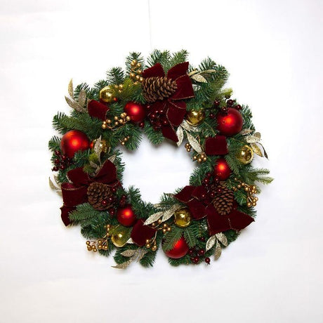 Luxury Burgundy Bow Christmas Wreath 76cm - XMAS WREATHS - Beattys of Loughrea