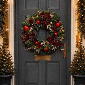 Luxury Burgundy Bow Christmas Wreath 76cm - XMAS WREATHS - Beattys of Loughrea