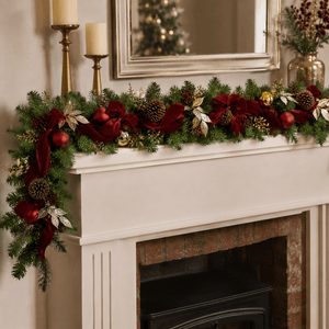 Luxury Burgundy Bow Christmas Garland 180cm - XMAS GARLANDS - Beattys of Loughrea