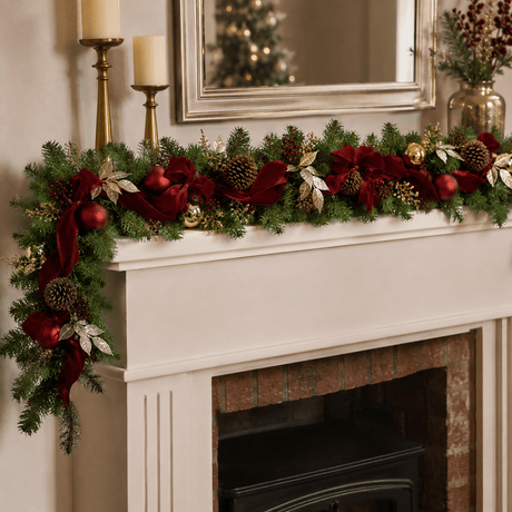 Luxury Burgundy Bow Christmas Garland 180cm - XMAS GARLANDS - Beattys of Loughrea