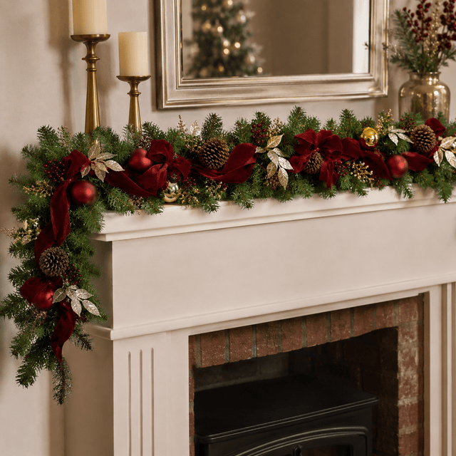 Luxury Burgundy Bow Christmas Garland 180cm - XMAS GARLANDS - Beattys of Loughrea