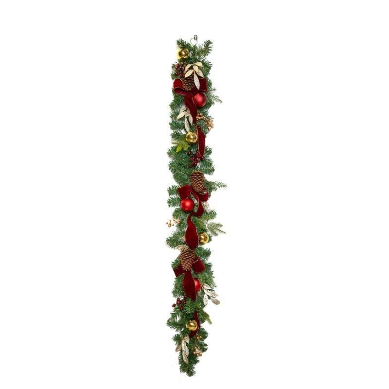 Luxury Burgundy Bow Christmas Garland 180cm - XMAS GARLANDS - Beattys of Loughrea
