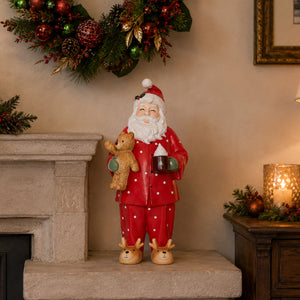 Décoration Père Noël avec ours en peluche et chocolat chaud 32 cm