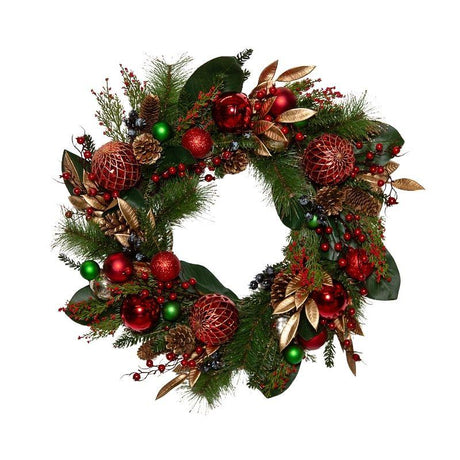 Luxury Pine Needle Christmas Wreath with Baubles 71cm - XMAS WREATHS - Beattys of Loughrea