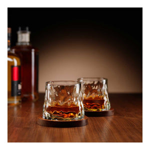 Rotating Whisky Glasses with Wooden Coasters – Set of 2