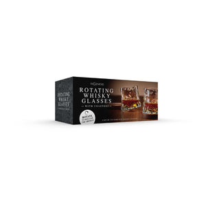 Rotating Whisky Glasses with Wooden Coasters – Set of 2
