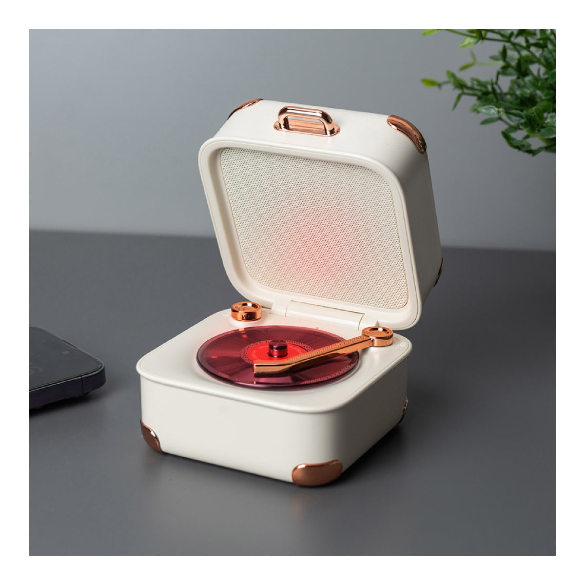 Mini Wireless Record Player Bluetooth Speaker with Light-Up Spinning Record