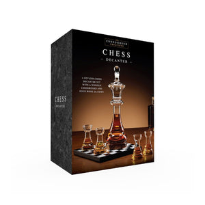 Luxury Chess Decanter Gift Set with Wooden Chessboard & 4 Rook Glasses - DRINKING GLASSES - Beattys of Loughrea