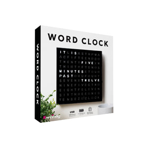LED Digital Light Up Word Clock Black 20cm