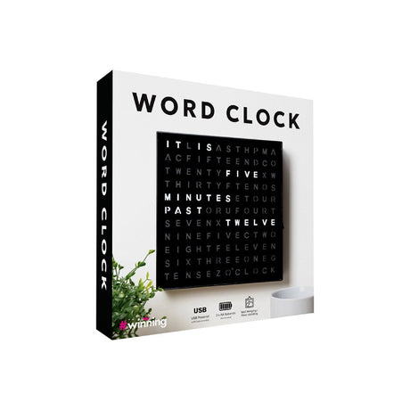 LED Digital Light Up Word Clock Black 20cm - CLOCKS - Beattys of Loughrea