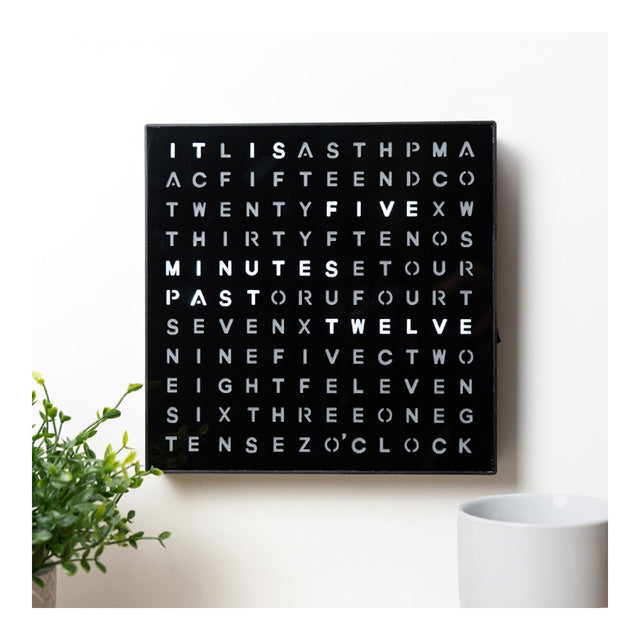 LED Digital Light Up Word Clock Black 20cm