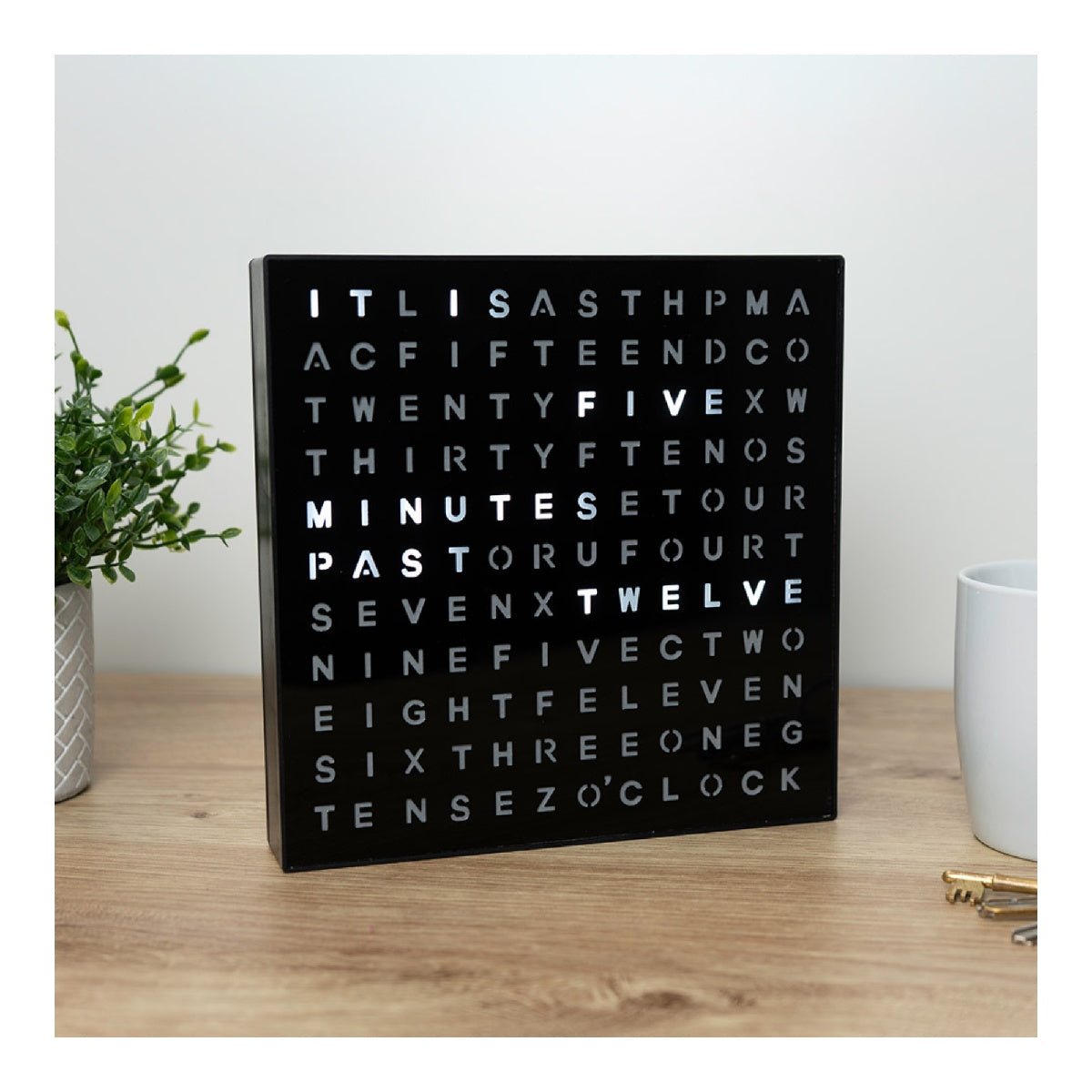 LED Digital Light Up Word Clock Black 20cm