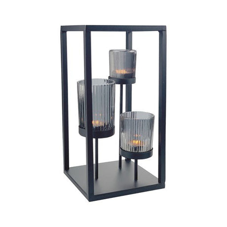 Smoke Grey 3 Tealight Holder 15x30cm - CANDLE HOLDERS / Lanterns - Beattys of Loughrea