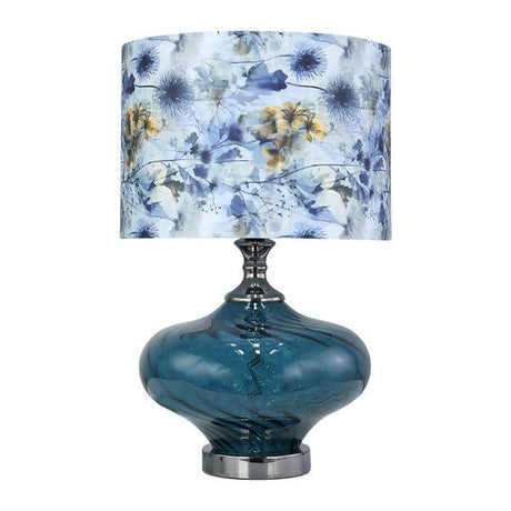 Blue Floral Table Lamp 50cm - TABLE/BEDSIDE LAMPS - Beattys of Loughrea
