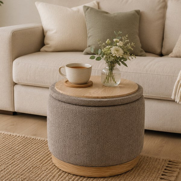 Pouffe Style Storage Ottoman with Tray Top 45x41cm