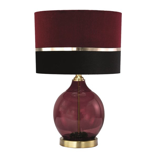 Red and Black Velvet Stripe Table Lamp 50cm