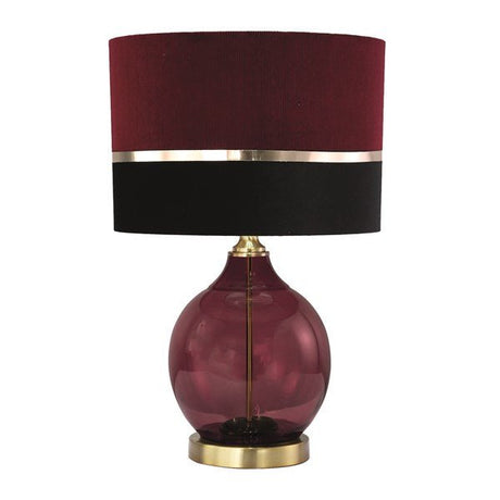 Red and Black Velvet Stripe Table Lamp 50cm - TABLE/BEDSIDE LAMPS - Beattys of Loughrea