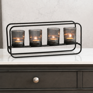 Smoke Grey 4 Tealight Holder 35x15cm