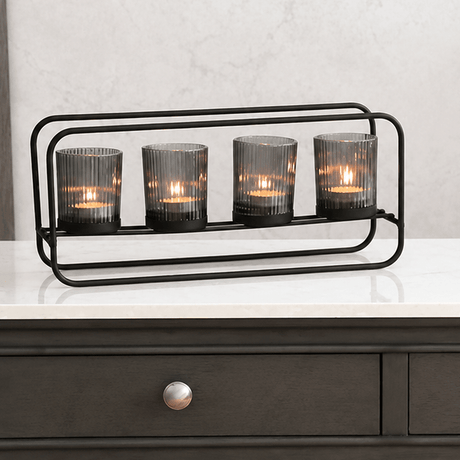 Smoke Grey 4 Tealight Holder 35x15cm - TABLE/BEDSIDE LAMPS - Beattys of Loughrea