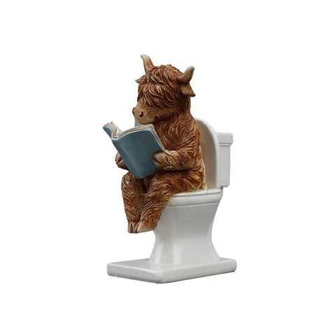 Highland Cow Bathroom Time Figurine 15cm - ORNAMENTS - Beattys of Loughrea