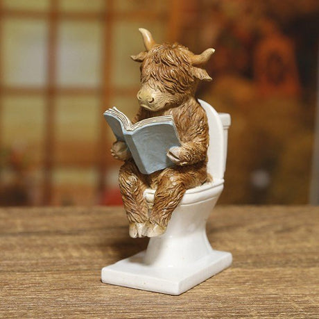 Highland Cow Bathroom Time Figurine 15cm - ORNAMENTS - Beattys of Loughrea