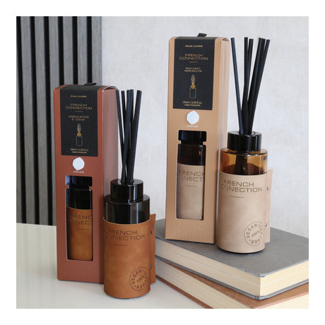 Bergamot & Amber Wood Reed Diffuser 180ml — French Connection Leather Collection - POT POURRI/AROMATHERAPY/OILS/DIFFUSER - Beattys of Loughrea