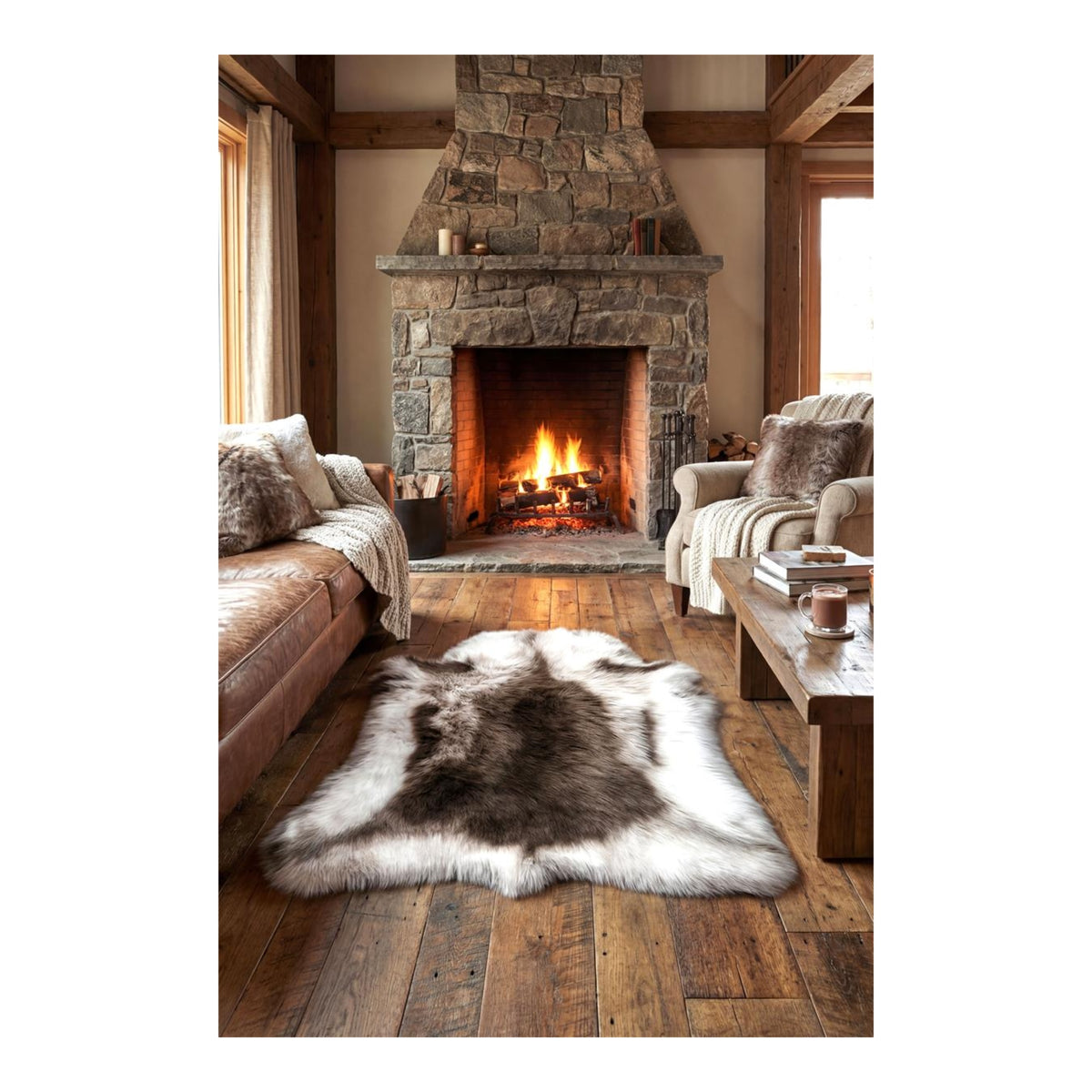 STOF Granon Faux Fur Rug, Natural, 95x120cm - CUSHIONS/COVERS - Beattys of Loughrea