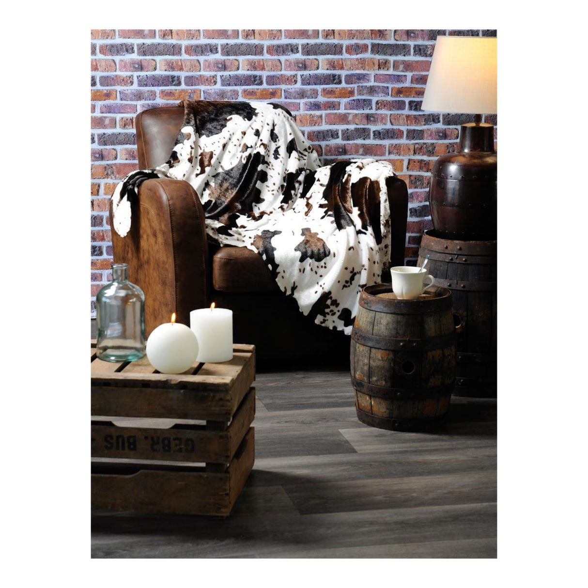 STOF Cow-Print Throw, Brown, 180x220cm - THROWS/BLANKETS - Beattys of Loughrea