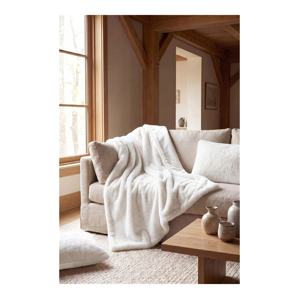 STOF Icy Faux Fur Throw, Ecru, 130x160cm - THROWS/BLANKETS - Beattys of Loughrea