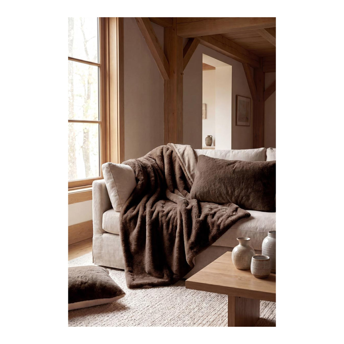 STOF Icy Faux Fur Throw, Chestnut, 130x160cm - THROWS/BLANKETS - Beattys of Loughrea