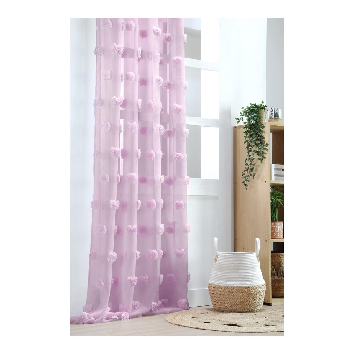 STOF Pompinou Pompom Sheer Curtain, Lilac, 135x260cm - CURTAINS - READY MADE - Beattys of Loughrea
