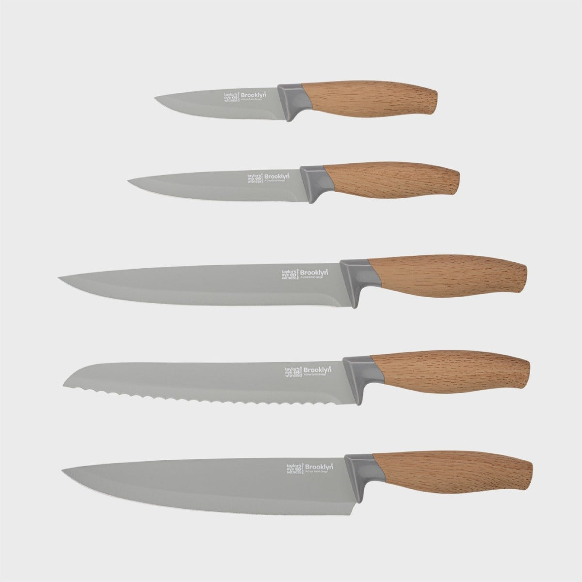 Taylor's Eye Witness Brooklyn 5 Piece Kitchen Knife Set with Bonus Sharpener, Beech