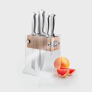 Taylor's Eye Witness Berkeley 5 Piece Stainless Steel Knife Block Set, Acacia Wood & Acrylic