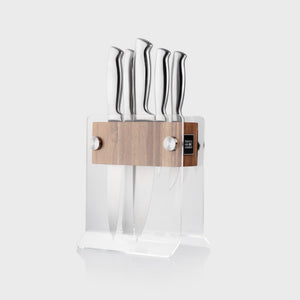 Taylor's Eye Witness Berkeley 5 Piece Stainless Steel Knife Block Set, Acacia Wood & Acrylic