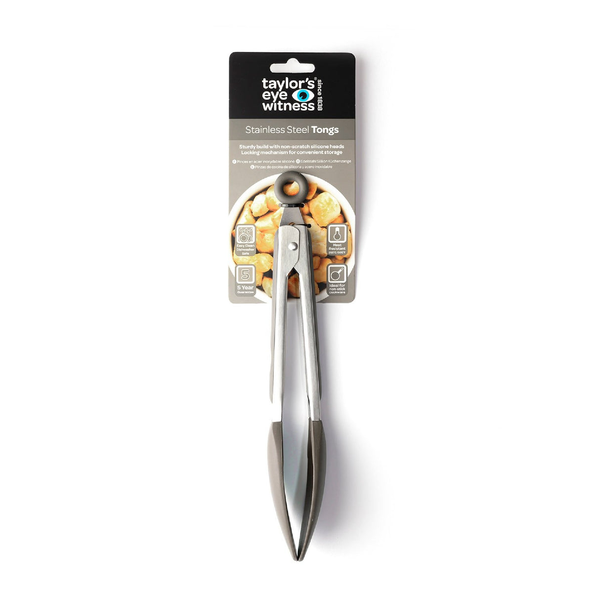 Taylor's Eye Witness Stainless Steel & Silicone Tongs, Grey, 23cm/9in - KITCHEN HAND TOOLS - Beattys of Loughrea