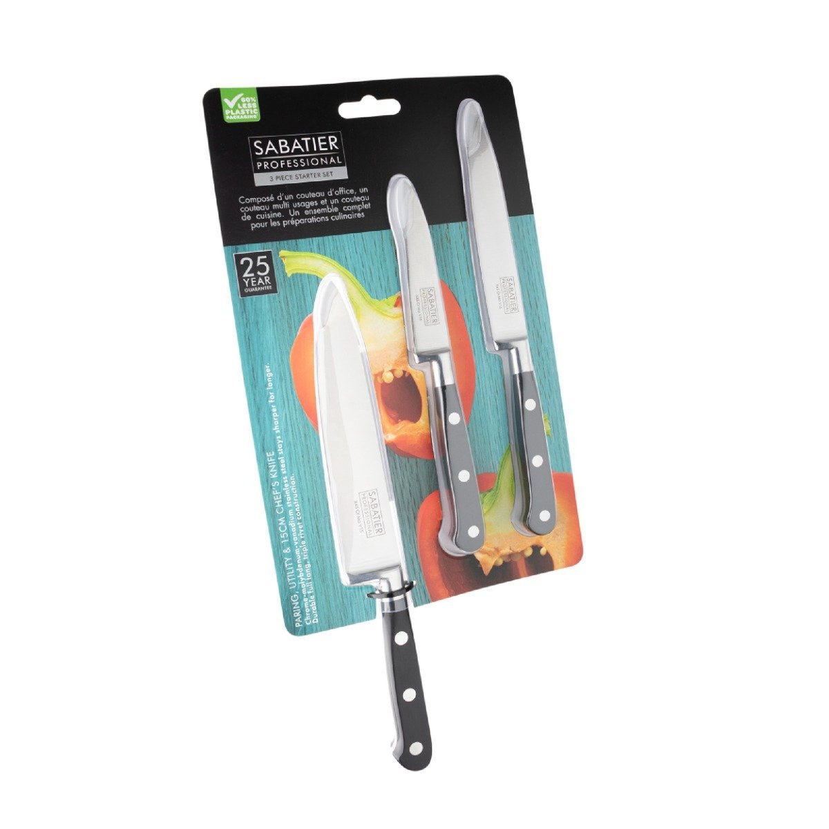 Sabatier Professional 3-Piece Starter Set – Paring, Utility & 6in Chef's Knife