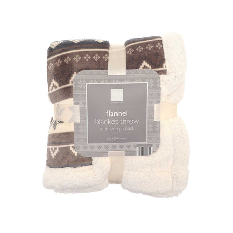 Nordic Flannel Blanket Throw with Sherpa Reverse 150 x 200cm – Natural/Grey - THROWS/BLANKETS - Beattys of Loughrea