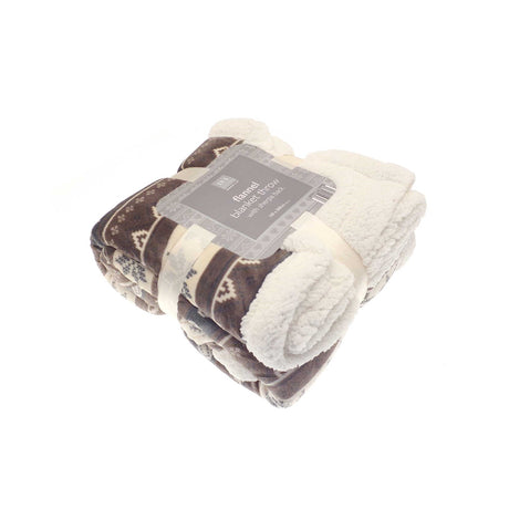 Nordic Flannel Blanket Throw with Sherpa Reverse 150 x 200cm – Natural/Grey - THROWS/BLANKETS - Beattys of Loughrea