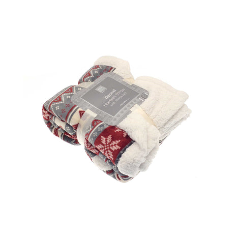 Nordic Flannel Blanket Throw with Sherpa Reverse 150 x 200cm – Red/Grey - THROWS/BLANKETS - Beattys of Loughrea
