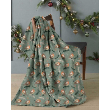 Festive Robin Flannel Blanket Throw 120 x 150cm - XMAS ACCESSORIES - Beattys of Loughrea