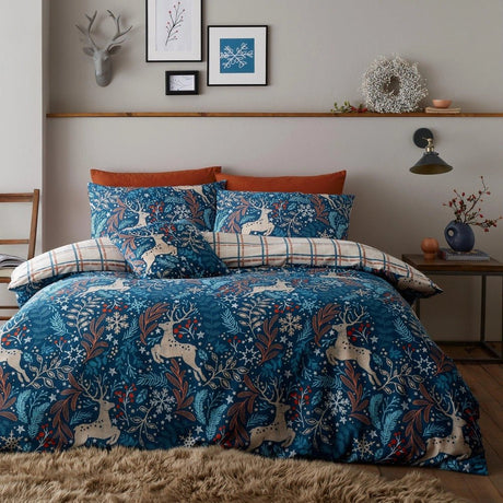 Winter Stags Duvet Cover Set, Blue - King - DUVET COVERS - Beattys of Loughrea