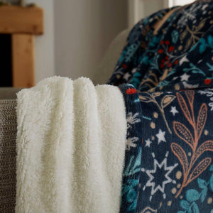 WINTER STAGS SHERPA FLEECE THROW BLUE 130x170CMS UWIN1C