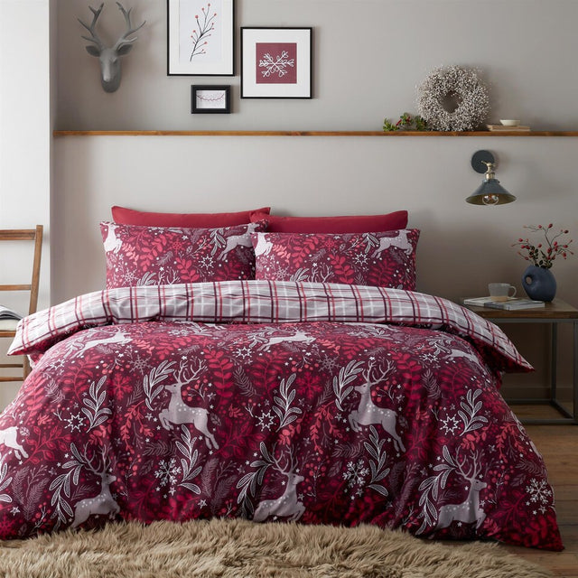 WINTER STAGS DUVET SET BURGUNDY SINGLE PWIND1M