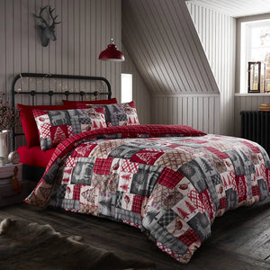 CHRISTMAS PATCHWORK DUVET SET RED DOUBLE PCHRD2M