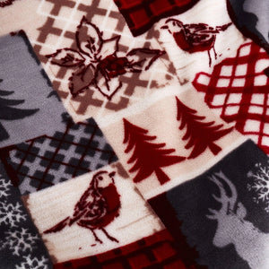 CHRISTMAS PATCHWORK SHERPA FLEECE THROW RED 130X170CMS UCHR1M