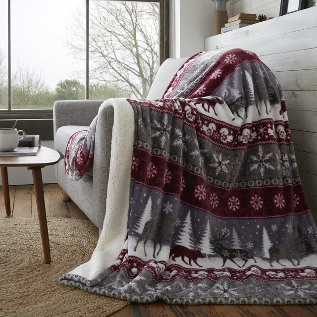 WARM ALASKA SHERPA FLEECE THROW BURGUNDY 130X170CMS UWAR1G