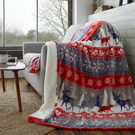 Warm Alaska Sherpa Fleece Throw, Red - 130 x 170cm - THROWS/BLANKETS - Beattys of Loughrea
